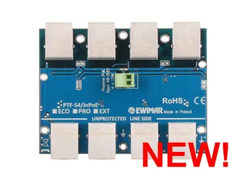 Ethernet surge protection module with passive PoE injector, PTF-54-ECO/InPoE/P